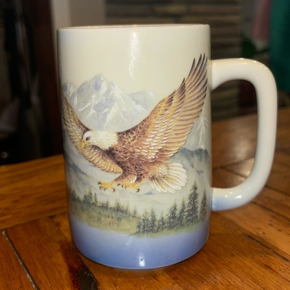Vintage Retro Otagiri Bald Eagle Mountain Scene Large Coffee or Tea Mug 4.75”